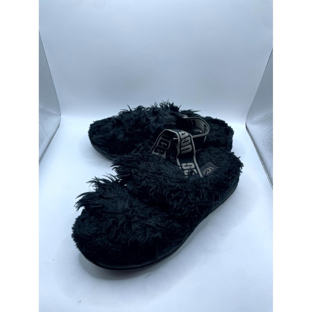 UGG Fluff Sugar 1119999-BLK Sandal Womens 7 Black Open Toe Ankle Strap Platform